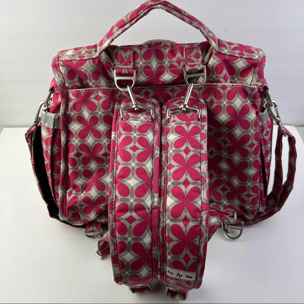 Ju Ju Be Gray Pink Crossbody Backpack Diaper Bag Tote